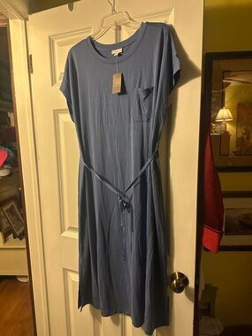 J. Jill Slate Blue Tie-Waist Midi Tee Dress